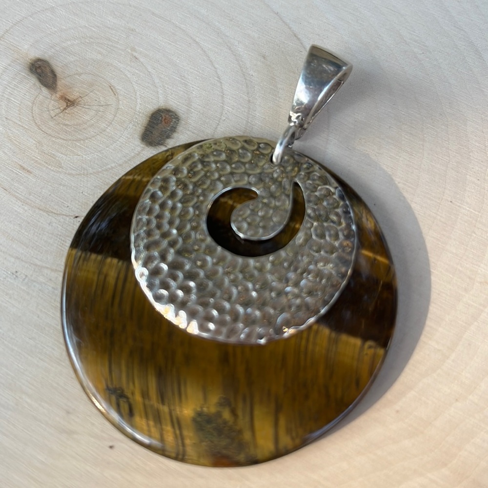 Whitney Kelly WK Sterling Silver 925 Tiger Eye Pendant Enhancer Vintage Jewelry